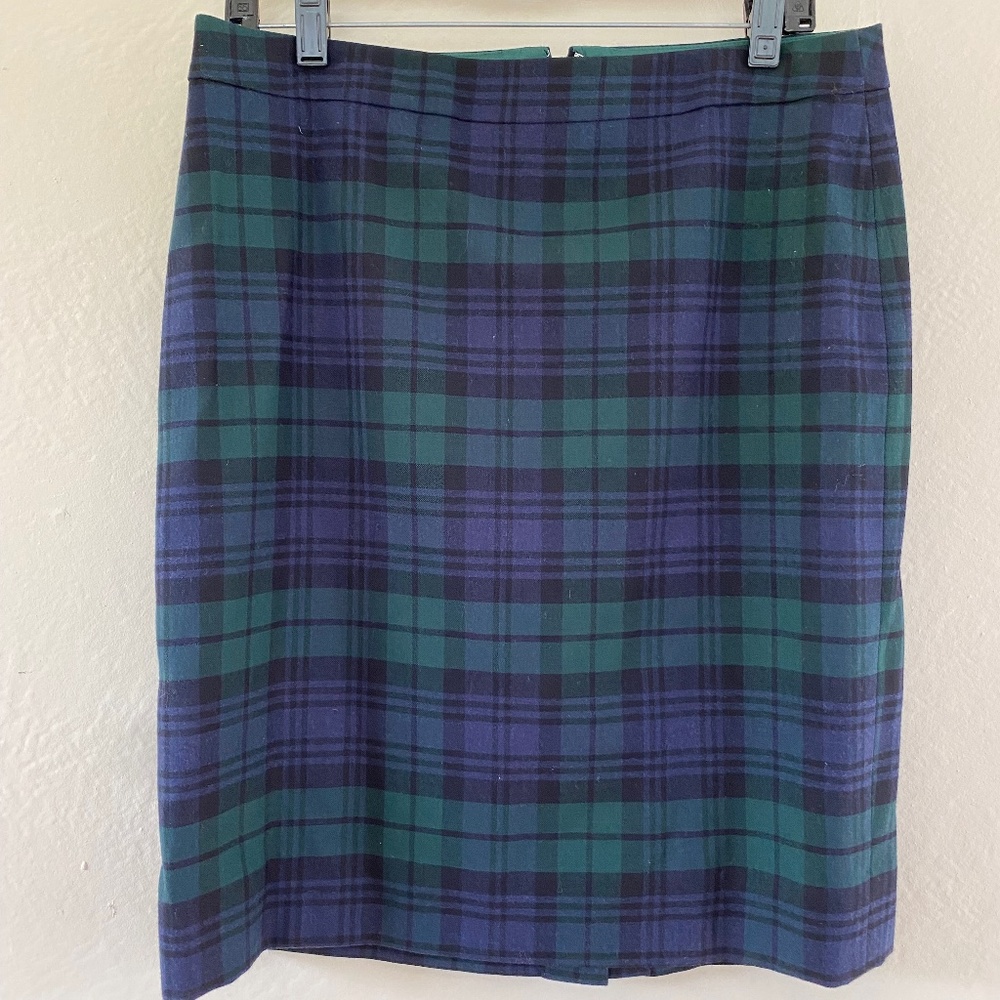 J Crew Blackwatch Plaid Pencil Skirt Size 8